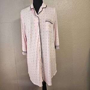 Simply Vera Pink Night Gown Black Piping Heart Print Sz Large Comfy Soft F598